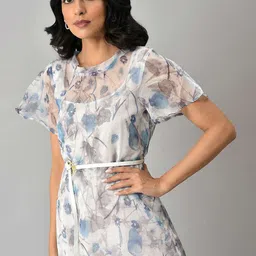 W Women Off- White & Grey Abstract Printed A-Line Ethnic Dress image 2