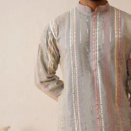 SOJANYA LUXE Embroidered Sequinned Mandarin Collar Long Sleeves Cotton Straight Kurta image 4