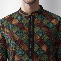 KISAH Men Ethnic Motifs Printed Mandarin Collar Pure Cotton Kurta image 2