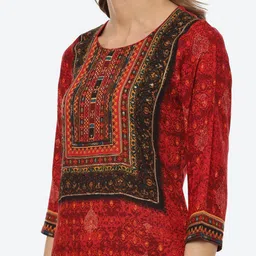 Biba Women Red & Black Ethnic Motifs Printed Mirror Work Kurta image 4