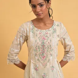 W Floral Printed Cotton A-line Kurta image 2