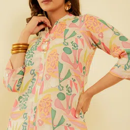 Soch Mandarin Collar Three Quarter Sleeves Printed A-Line Kurta image 4