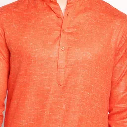 DEVOILER Men Orange Self Design Cotton Kurta image 3