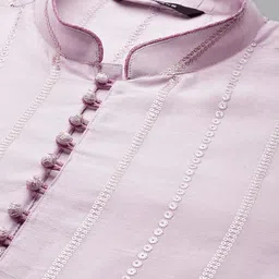 See Designs Embroidered Mandarin Collar Thread Work Pure Silk Kurta image 3