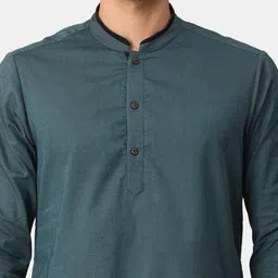 NIRVAAN Men Green Striped Woven Design Cotton Kurta image 5