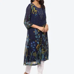 Biba Women Floral Printed Thread Work A-Line Kurta image 3