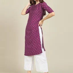 7threads KALINI Women Pack Of 2 Red & Purple Geometric Crepe Kurta image 3