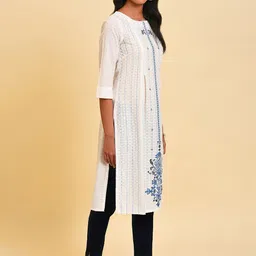 W Ethnic Motif Embroidered A-Line Pure Cotton Kurta image 3