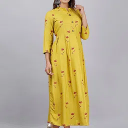 DORIYA Women Yellow Geometric Printed Thread Work Floral Kurta image 3