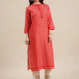 Varanga Geometric Printed Thread Work Straight Kurta image 3