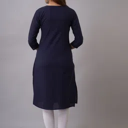 Ksharaa Women Navy Blue Yoke Design Thread Work Kurta image 2