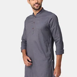 NIRVAAN Men Grey Striped Woven Design Cotton Kurta image 5