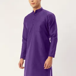 Jompers Men Purple Solid Straight Kurta image 4