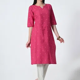 ALL WAYS YOU Geometric Printed Notch Neck Cotton Straight Kurta image 5