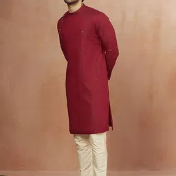 Manyavar Men Maroon Extended Sleeves Kurta image 2