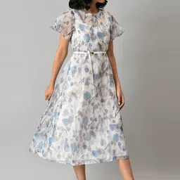 W Women Off- White & Grey Abstract Printed A-Line Ethnic Dress image 3