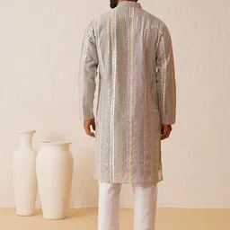 SOJANYA LUXE Embroidered Sequinned Mandarin Collar Long Sleeves Cotton Straight Kurta image 3