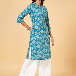 RANGMANCH BY PANTALOONS Floral Printed Mandarin Collar Cotton Kurta image 3