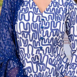 Ambraee Women Blue Printed Empire Kurta with Trousers & With Dupatta image 3