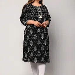 KALINI Ethnic Motifs Printed Thread Work Floral Kurta image 3