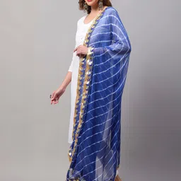 LOOM LEGACY Blue & White Woven Design Leheriya Dupatta image 4