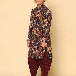 KISAH Boys Abstract Printed Mandarin Collar Straight Pure Cotton Kurta image 3