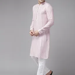 See Designs Embroidered Mandarin Collar Thread Work Pure Silk Kurta image 5