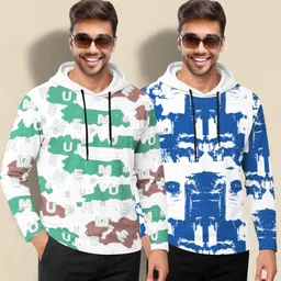 tripr Pack of 2 Men Printed Hooded Neck Cotton Blend White, Blue T-Shirt image 3