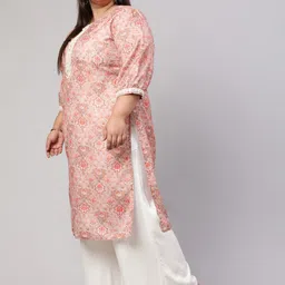 Jaipur Kurti Plus Size Floral Printed Puff Sleeves Mirror Work Kurta image 4