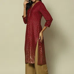 Rangriti Geometric Printed Band Collar Kurta image 4