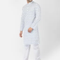 DEYANN Men White & Blue Printed Kurta image 4