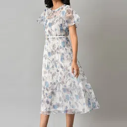 W Women Off- White & Grey Abstract Printed A-Line Ethnic Dress image 4