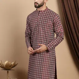 Anouk Geometric Woven Design Mandarin Collar A-Line Kurta image 3