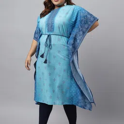 Janasya Plus Size Ethnic Motifs Printed Extended Sleeves Georgette Kaftan Kurta image 4