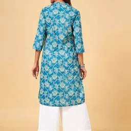 RANGMANCH BY PANTALOONS Floral Printed Mandarin Collar Cotton Kurta image 4