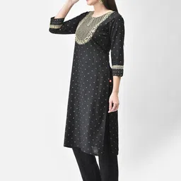 Span Geometric Printed Thread Work Cotton Straight Kurta image 4