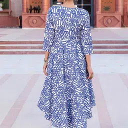 Ambraee Women Blue Printed Empire Kurta with Trousers & With Dupatta image 4