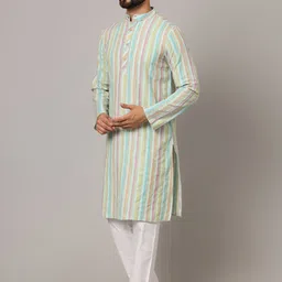 Latest Chikan Garments Men Striped Thread Work Indigo Kurta image 4