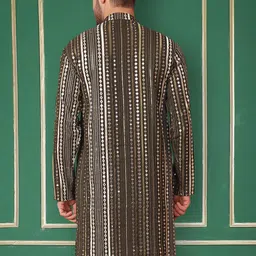 Jompers Striped Mandarin Collar Mirror Work Straight Kurta image 5