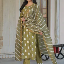 gosriki KALINI Floral Embroidered Kurta with Trousers & With Dupatta image 4