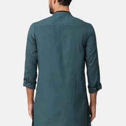NIRVAAN Men Green Striped Woven Design Cotton Kurta image 4