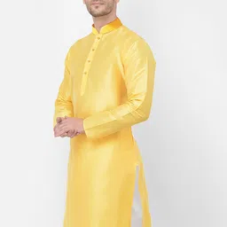 SG LEMAN Men Yellow Thread Work Raw Silk Kurta image 2
