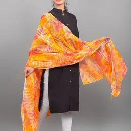 Apratim Orange & Pink Printed Leheriya Dupatta image 2