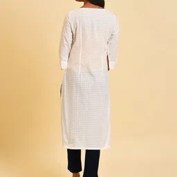 W Ethnic Motif Embroidered A-Line Pure Cotton Kurta image 5