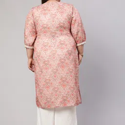 Jaipur Kurti Plus Size Floral Printed Puff Sleeves Mirror Work Kurta image 5