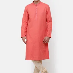 Linen Club Men Pink Thread Work Pure Linen Kurta image 4