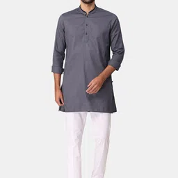 NIRVAAN Men Grey Striped Woven Design Cotton Kurta image 3