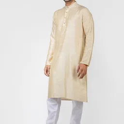 TATTVA Men Cream-Coloured Solid Kurta image 5