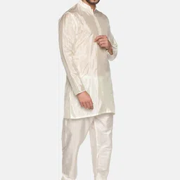 Sethukrishna Men Cream-Coloured Mandarin Collar Kurta image 5