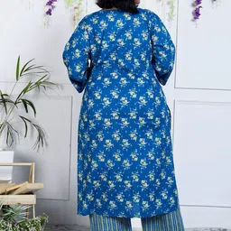 KALINI Women Floral Printed Regular Sequinned Pure Cotton Kurta with Trousers & With Dupatta image 5